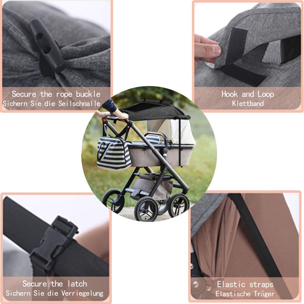 parasole passeggino universale con protezione UV 50+ parasole ovetto impermeabile ombrellino parasole passeggino con finestrella e alette parasole, parasole per passeggino (grigio)