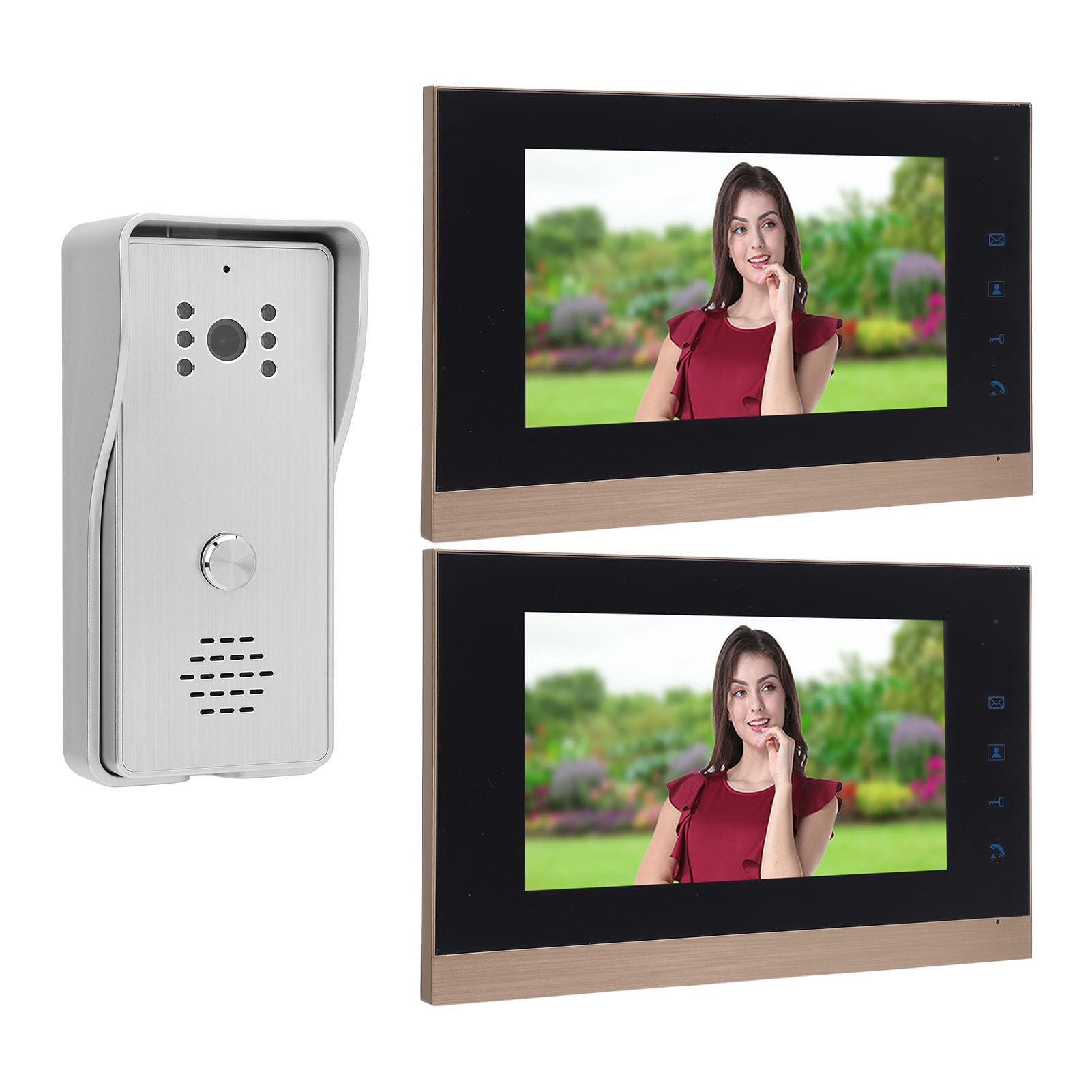 di Videocitofono, Monitor da 7 Pollici Videocitofono con Telecamera, Citofono Bidirezionale per Interni Ed Esterni per Villa, Ufficio Domestico, 1 Telecamera 2 Schermi (SILVER)