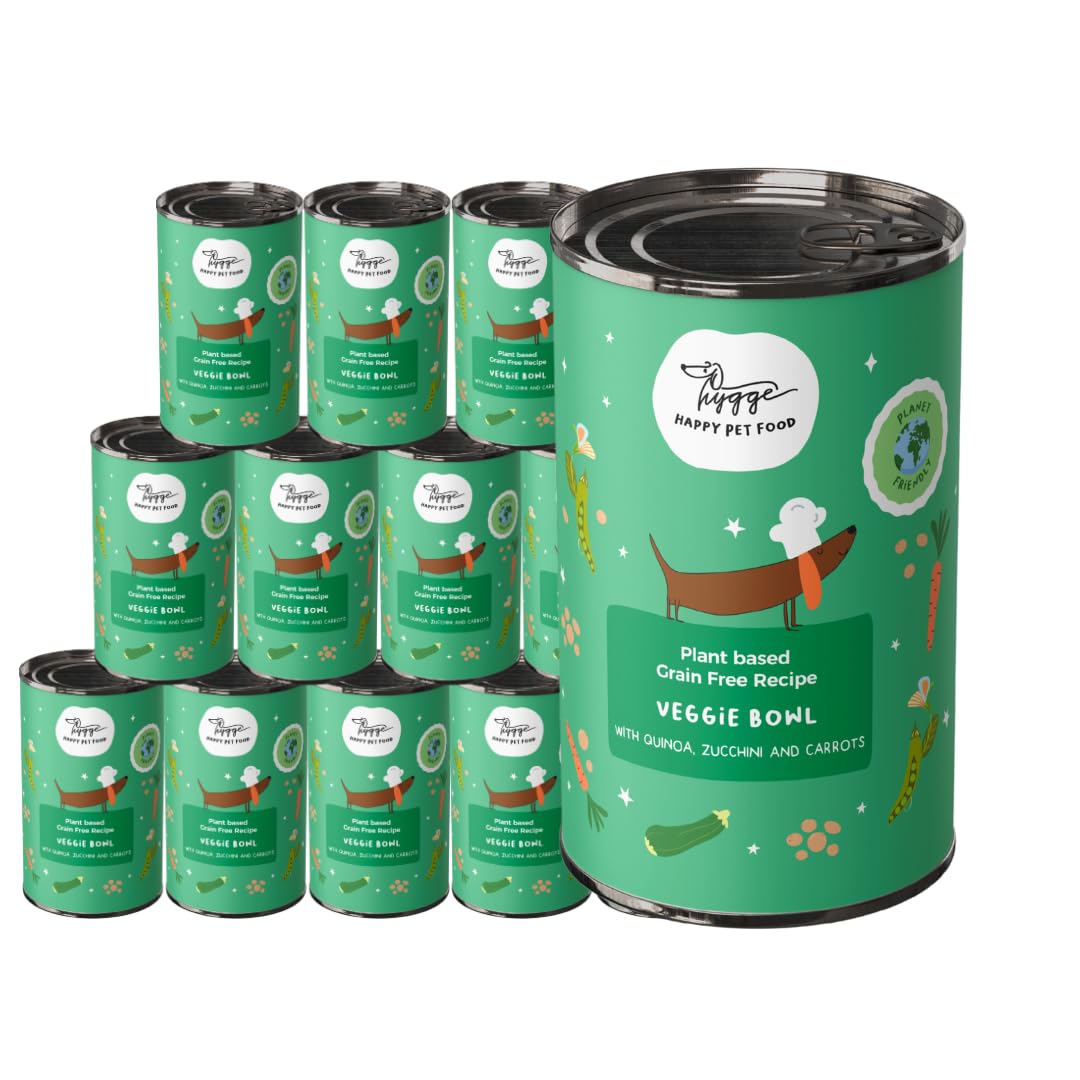 Hygge Dog Veggie Bowl - Comida húmeda para perros con quinua, calabacines y zanahorias. Comida para perros sensibles, 100% vegetal, sin cereales y naturales, húmeda para perros, 12 x 400 g, fabricada