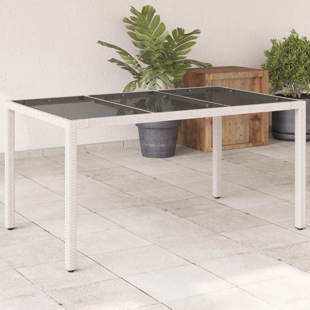 Tavolo da Giardino in Polyrattan e Vetro 150x90x75 cm Bianco | Tavolo da pranzo per esterno, ideale per arredare il terrazzo o cortile con stile moderno e facilità di pulizia.