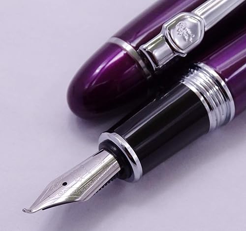 Miniatura 5 de Jinhao 159 - Pluma estilográfica, pluma fude doblada, laca morada, borde plateado, bolígrafo grande pesado con bolsa y convertidor de tinta
