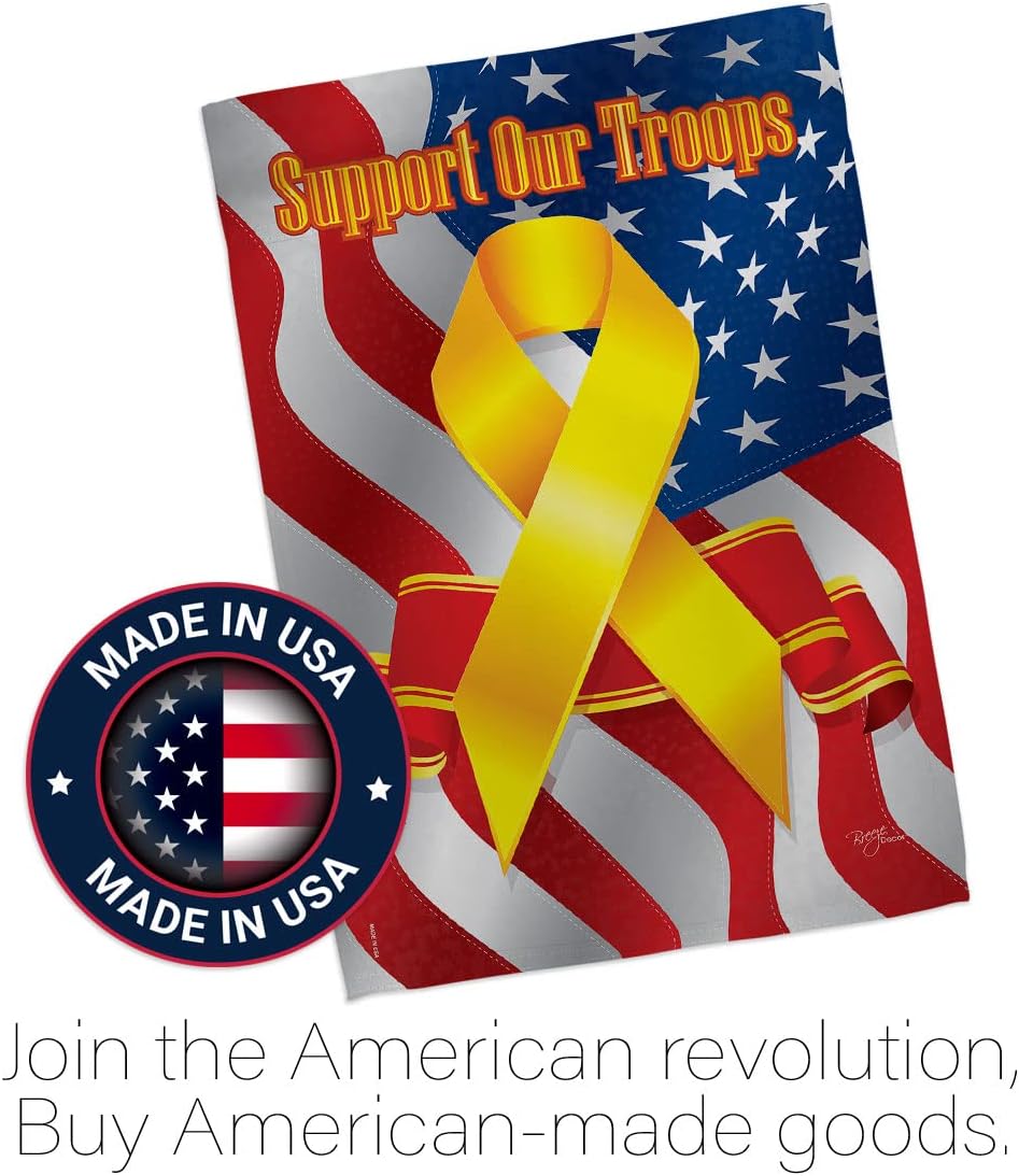 Support Our Troops Flag Pole Wkit Wood Dowel Yellow Ribbon Armed Forces American Flags For Outside House Americana Deployed Military Decorations Veteran Gifts Decorative 28" x 40" Double Sided Hardware
