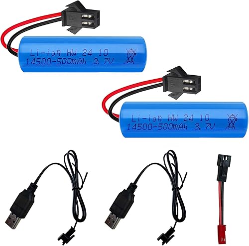 Batería recargable de 3.7 V 500 mAh, paquete de 2 con enchufe SM y 2 cargadores USB y 1 cable adaptador SM-JST para equipos de control remoto,