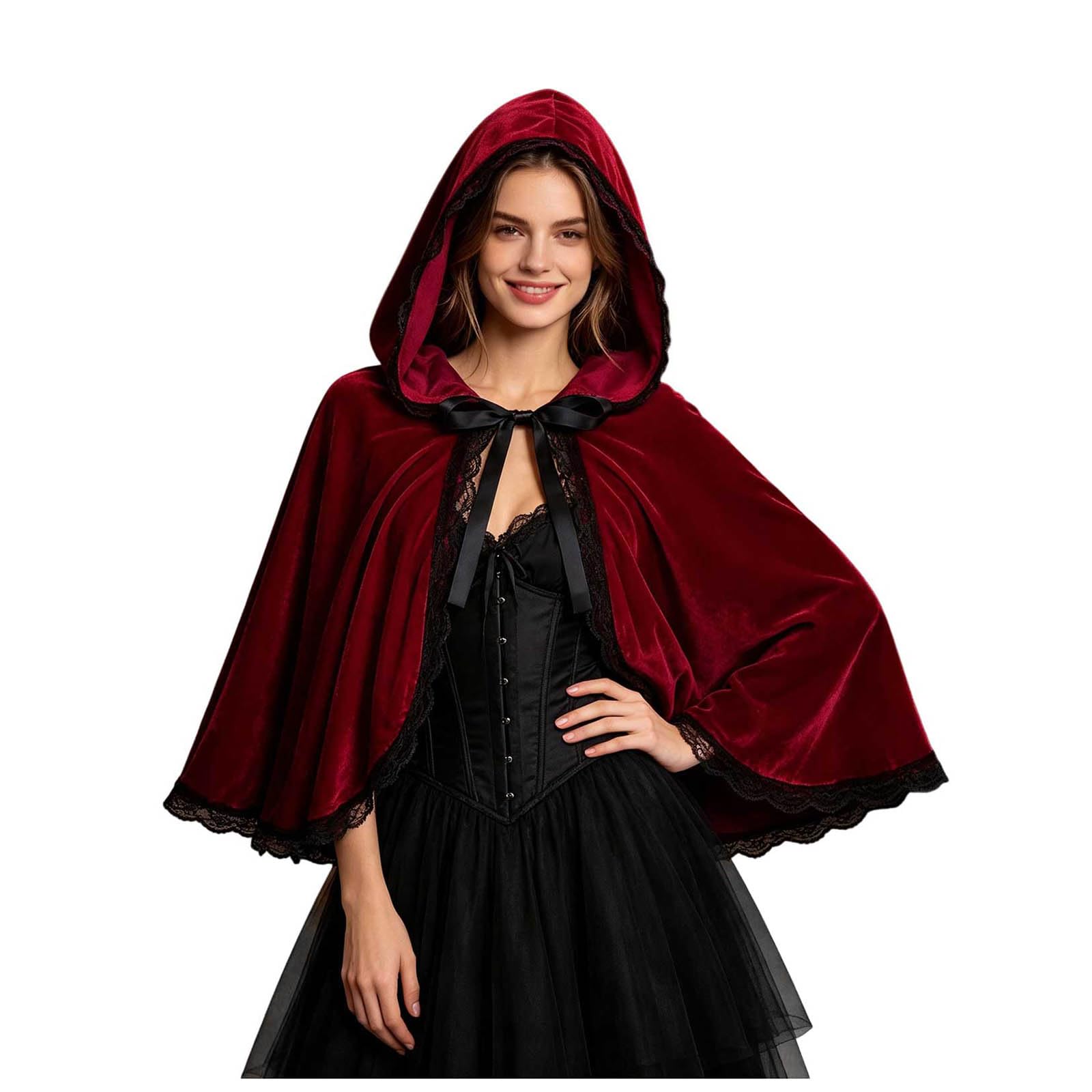 Adult Short Little Red Riding Hood Cape for Women, Adult Little Red Riding Hoods Costume, Velvet Cape Cloak, Short Velvet Capes with Hood, Halloween Cosplay Stage Themed Party