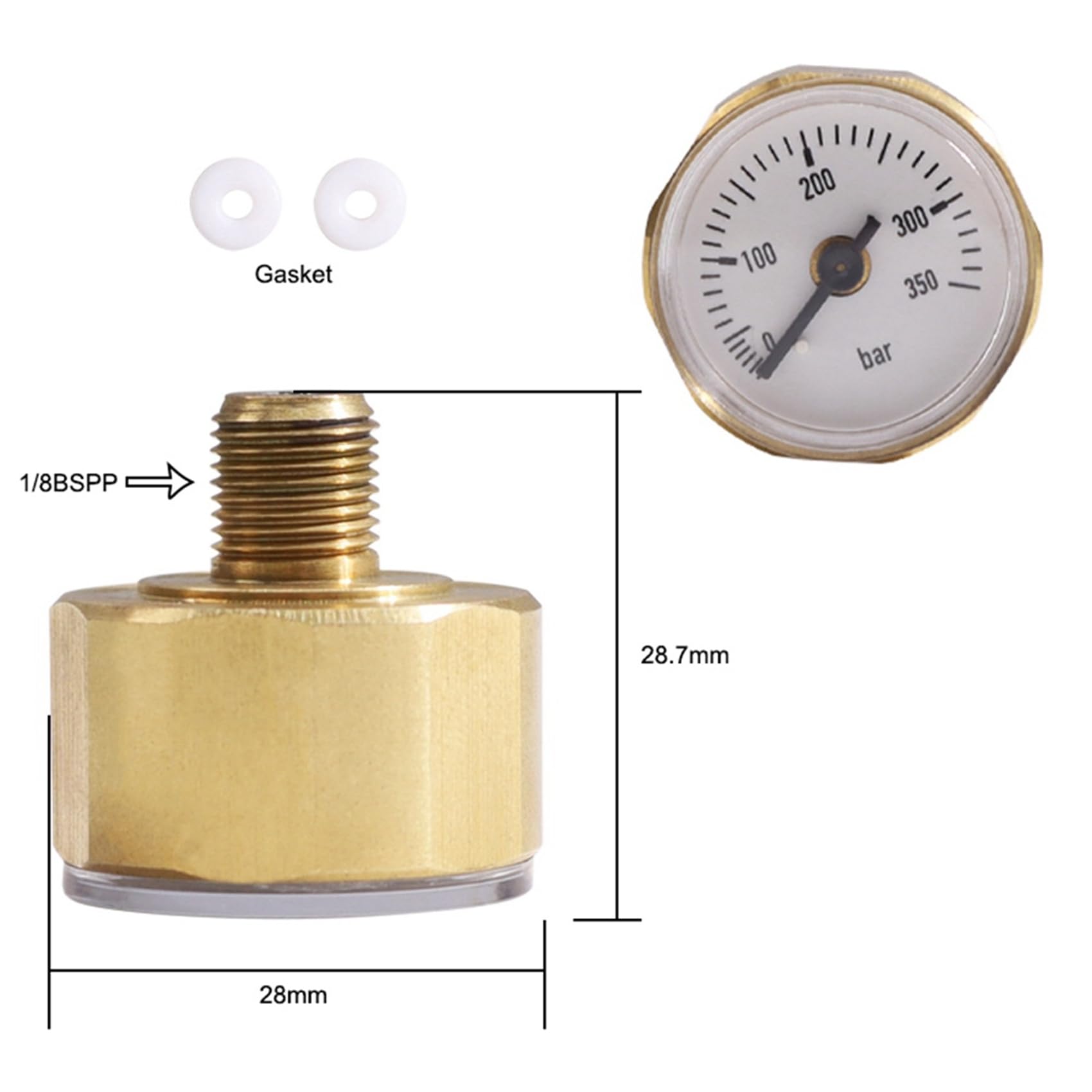 3X Manómetro de Presión de Aire de Precisión con Esfera de 28 mm ED 350 Bar con Rosca de 1/8 Pulgadas para Adaptador PCP