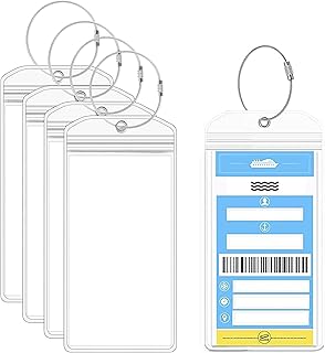5 Pcs Cruise Luggage Tag Holders, Cruise Luggage Tags, Clear Waterproof PVC Pouch with Zip Seal, Reusable Suitcase Tags Luggage Labels with Steel Loops for Cruise Line Carnival Ship Travel Baggage