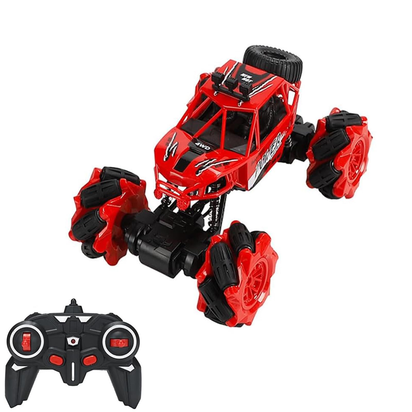 X spring Remote Control Car, 1:16 Scale 4WD Off Road RC Car, 360° Rotating Hand Controlled Monster Truck, 2.4Ghz All Terrains RC Stunt Car with Rechargeable Batteries for Boys Kids and Adults (Red)