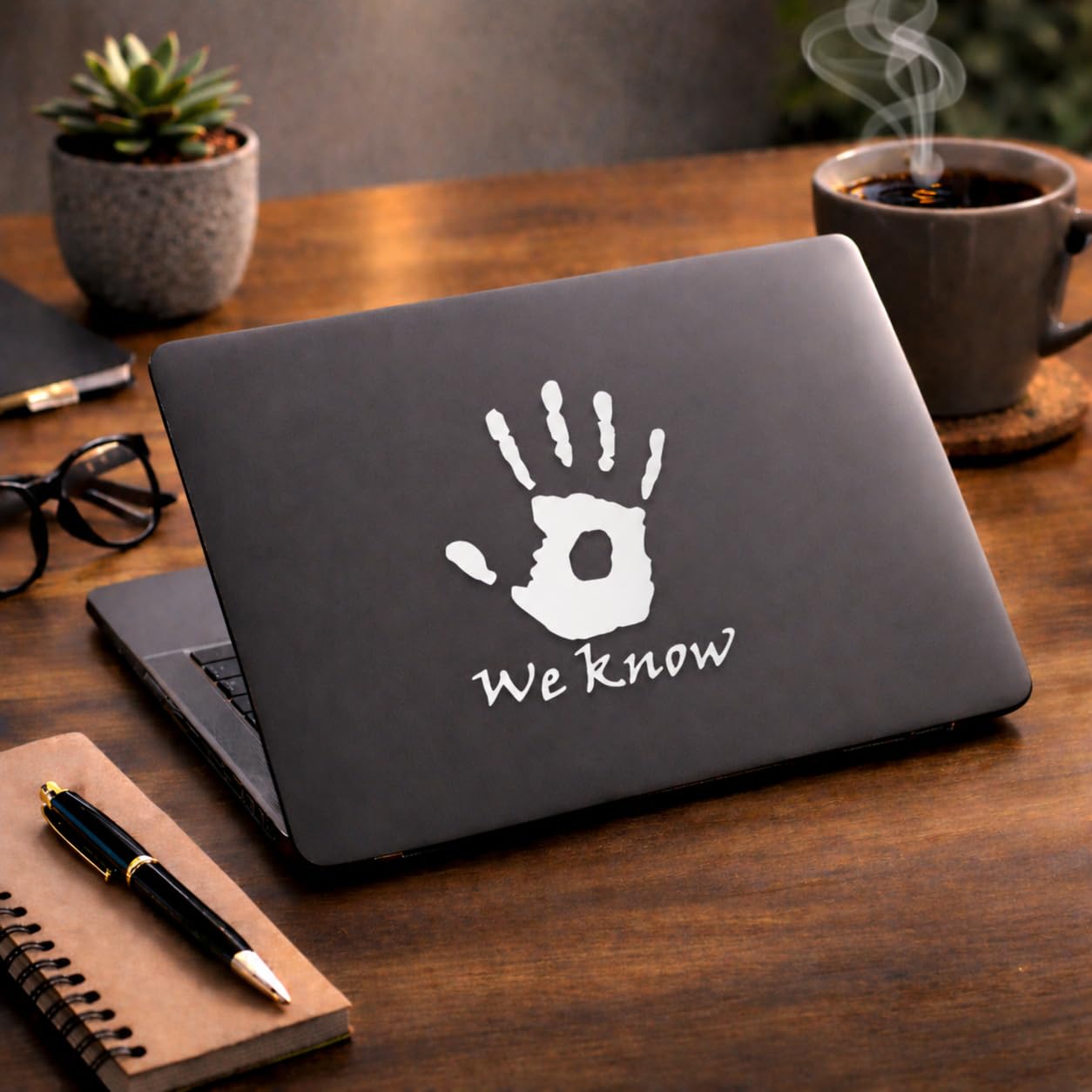 Skyrim Inspired We Know kalkomania - do użytku wewnątrz i na zewnątrz | biała naklejka winylowa | butelki na wodę ciężarówka okno laptopa | łatwe użycie do samochodu, furgonetki i roweru |