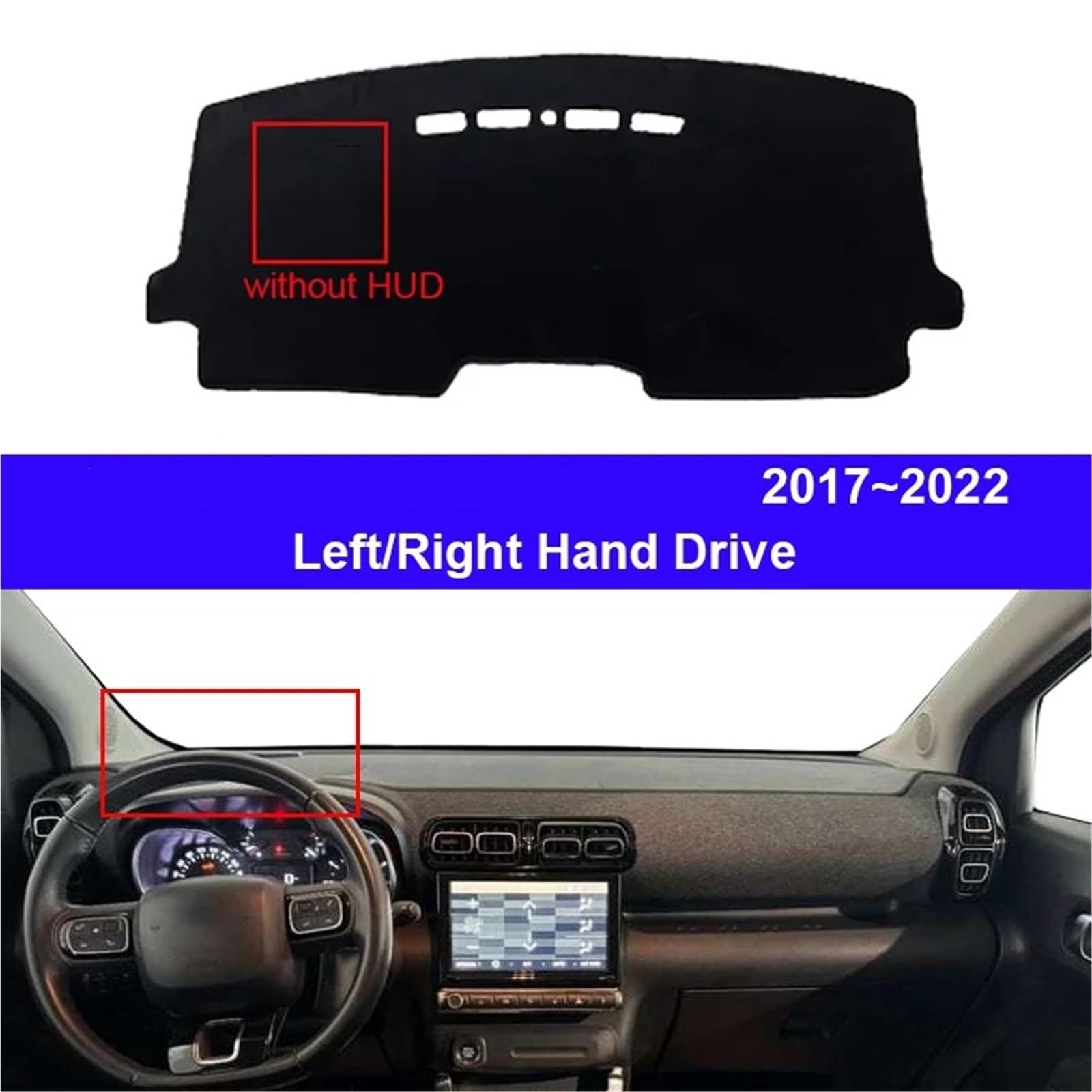 Coussin Protection Solaire Tableau Bord Pour Citroen Pour C3 Pour C4 Pour Aircross 2017 2018 2019 2020 2021 2022 LHD RHD Couverture Tableau Bord Voiture Tapis Cape(Red LHD Without HUD)