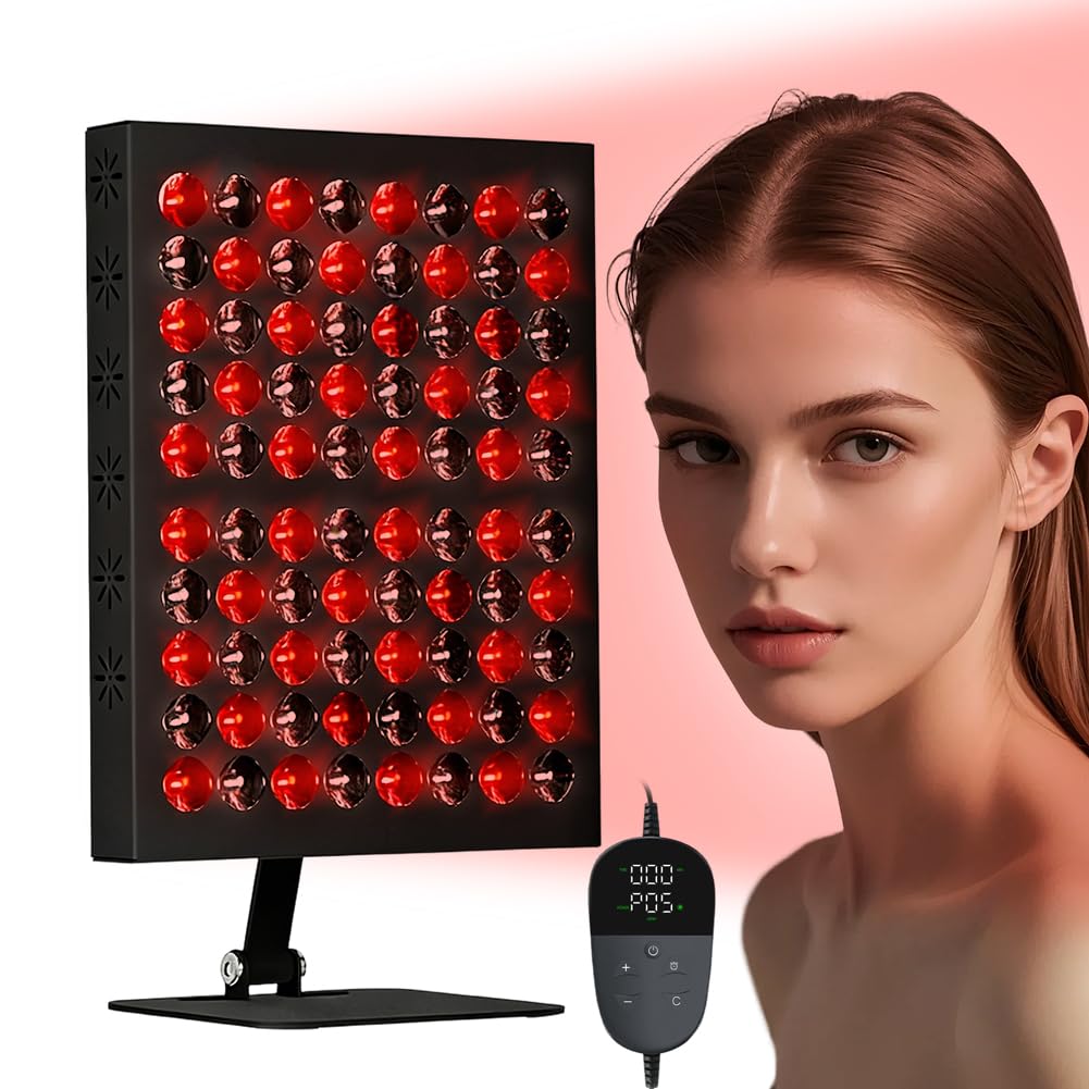 Lampa z czerwonym światłem, lampa na podczerwień, 80 diod LED Red Light, 850 nm i 660 nm, lampa na podczerwień z timerem, urządzenie terapeutyczne 50 W czerwone światło, lampa ciepła do twarzy, całego