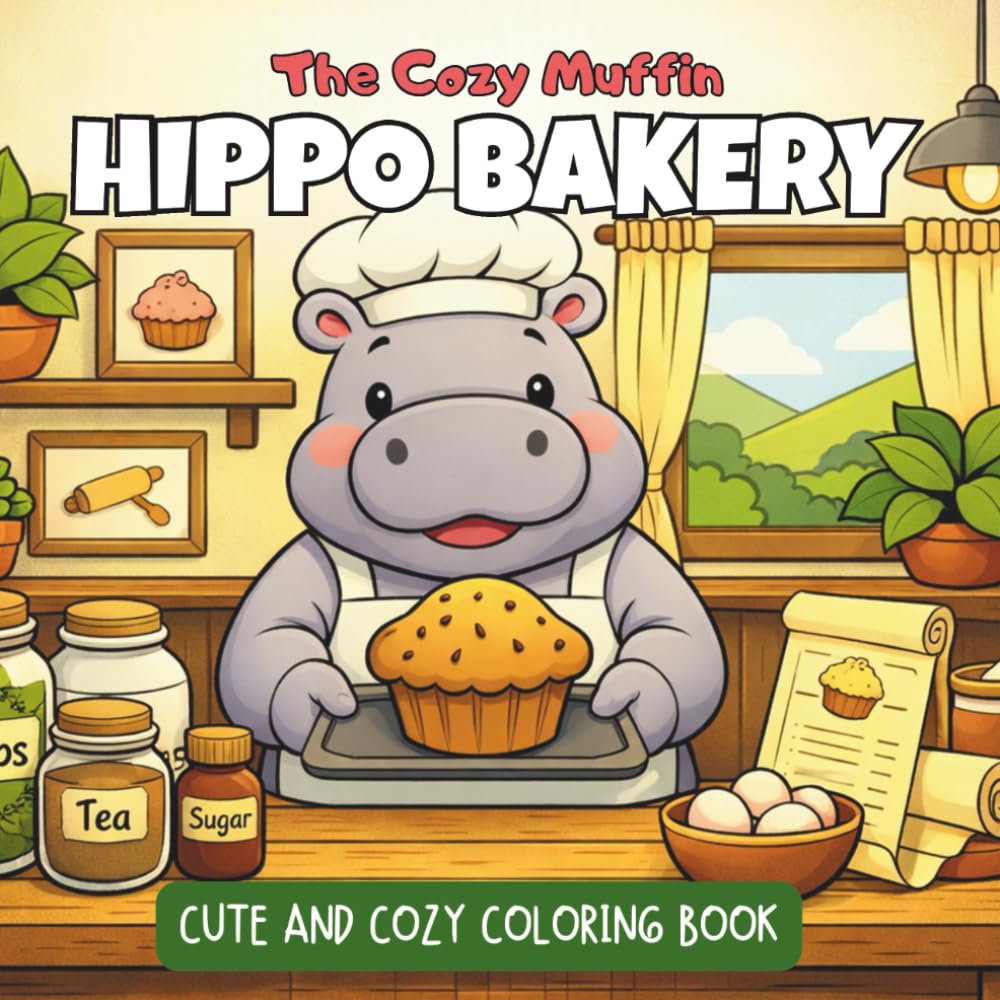 CUTE AND COZY COLORING BOOK: The Cozy Muffin Hippo Bakery: A Cute & Comforting Adult Coloring Book of Gentle Baking Moments, Warm Interiors, and Wholesome Animal Friends