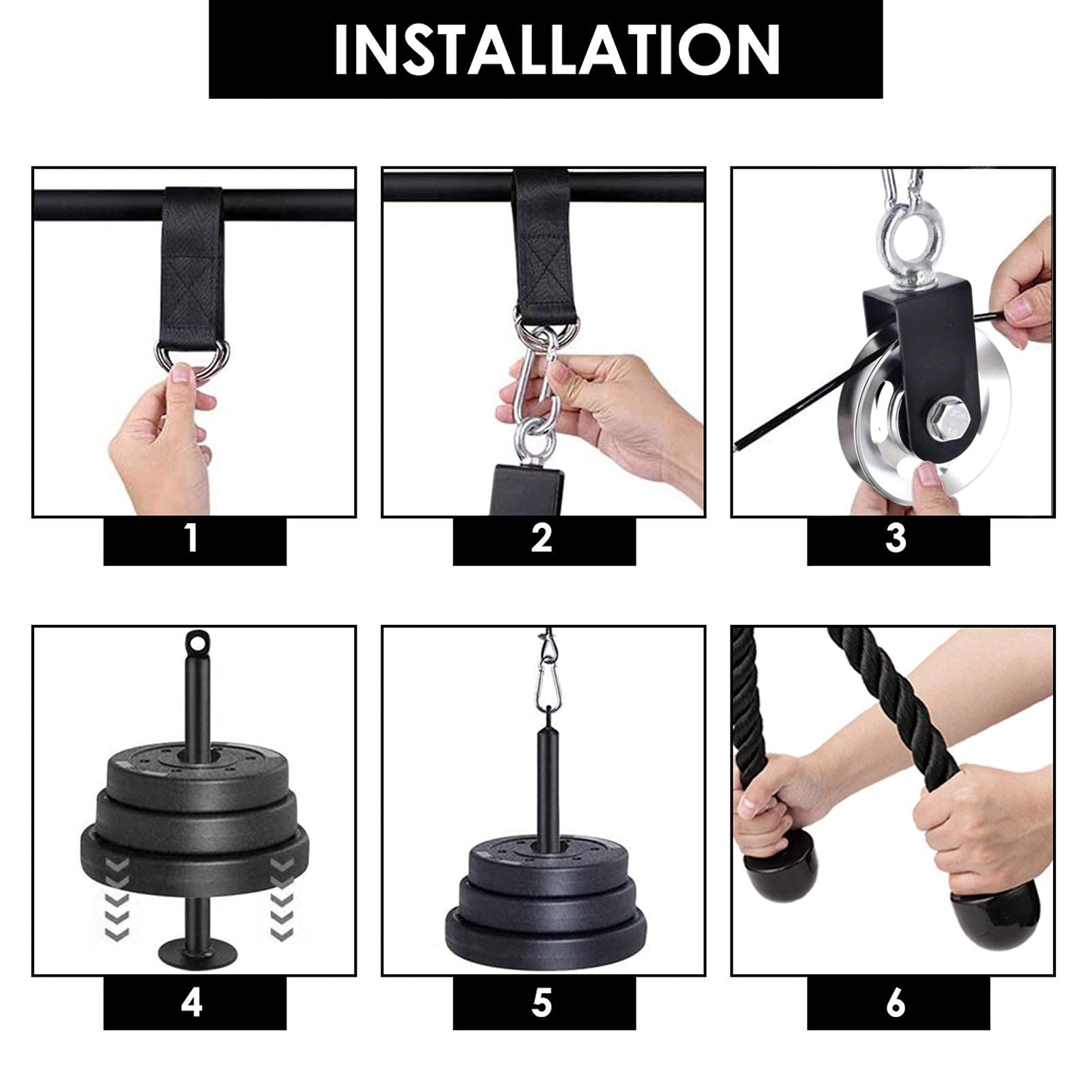 Muscle Fitness Pulley Cable System, wielofunkcyjny przyrząd do ćwiczeń typu "zrób to sam", trening tricepsów z wytrzymałą linką, trening siłowy mięśni, sprzęt fitness, ramię, system treningowy, akcesoria do domu, siłowni