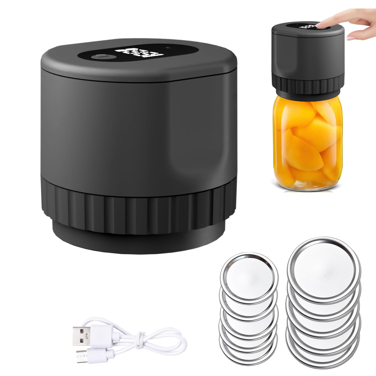 Electric Mason Jar Vacuum Sealer Kit,Cordless Automatic Jar Sealer Kit for Food Storage and Fermentation with Wide-Mouth and Regular-Mouth Mason Jar Lids, Kitchen Tools