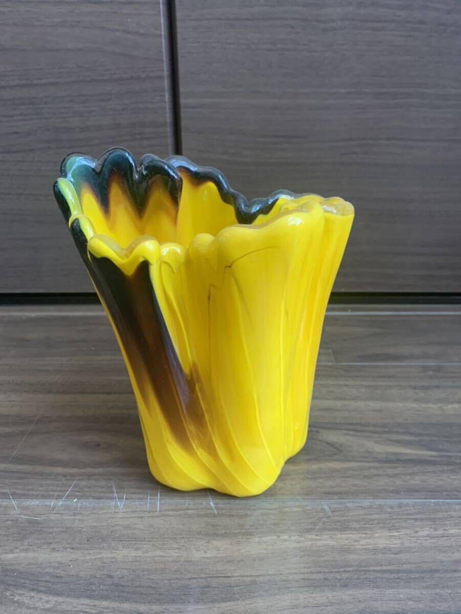 花瓶 花器 ヴィンテージ フラワーベース イエロー 個性的 ドイツ