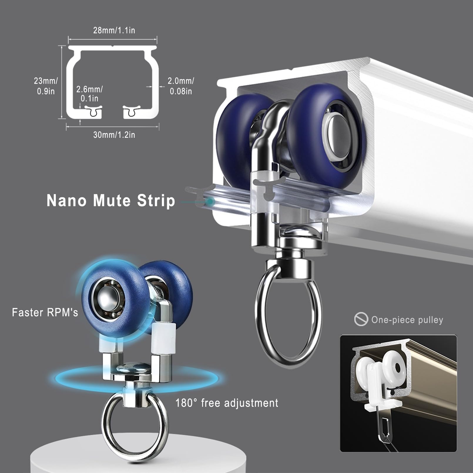Rail de Rideau en Aluminium, Système de Rail de Rideaux Coulissant Multi-usages, Avec Bande Silencieuse et Rouleaux Coulissants for Les, Grand Rail Carré Ultra-robuste, Rail de Rideaux Plafond(Champag