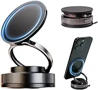 Suporte Magnético Dobrável para Celular com Ventosa, Suporte com Ventosa Ajustável em 360° Suporte Magnético Portátil para Celular para Carros e Academias (Preto)