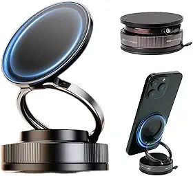 Suporte Magnético Dobrável para Celular com Ventosa, Suporte com Ventosa Ajustável em 360° Suporte Magnético Portátil para Celular para Carros e Academias (Preto)