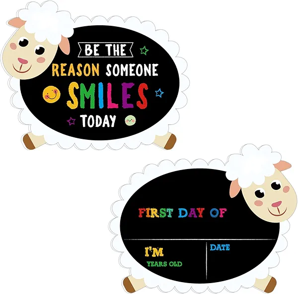 First Day of School Sign - 14"x11" Cute Sheep Shape First and Last Day of School Board Reusable Chalkboard Sign for Kids Girls Boys