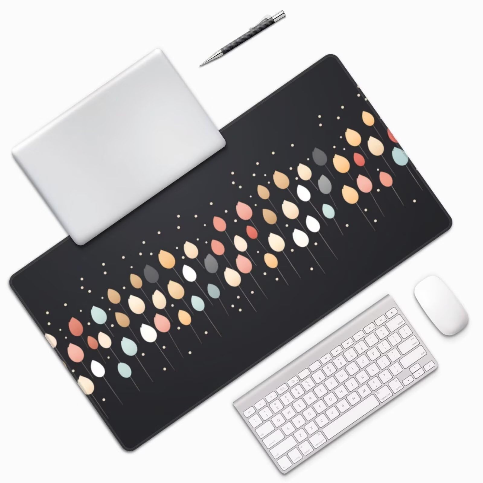 Gaming Mauspad XXL 900x600x3mm Mousepad Verlängertes Groß Mauspad Schreibtischauflage,Genähte Kanten rutschfeste Gummibasis,Verbessert Präzision Geschwindigkeit Home Office Bunte Luftballons L-5532