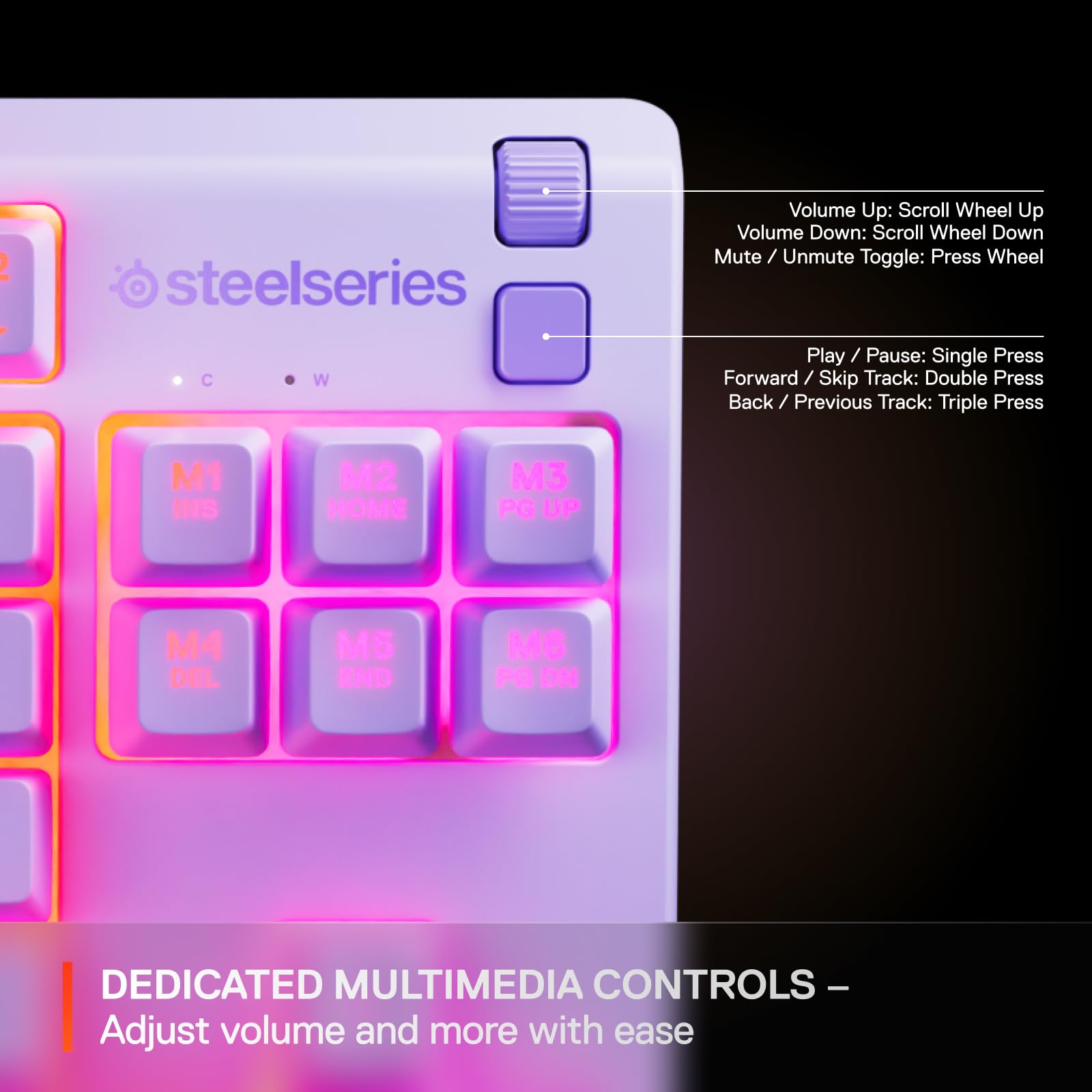 SteelSeries Apex 3 TKL Lavender RGB Gaming Keyboard — Tenkeyless Compact Form Factor — 8-Zone RGB Illumination — Water and Dust Resistant — Whisper-Quiet Gaming Switch view 8
