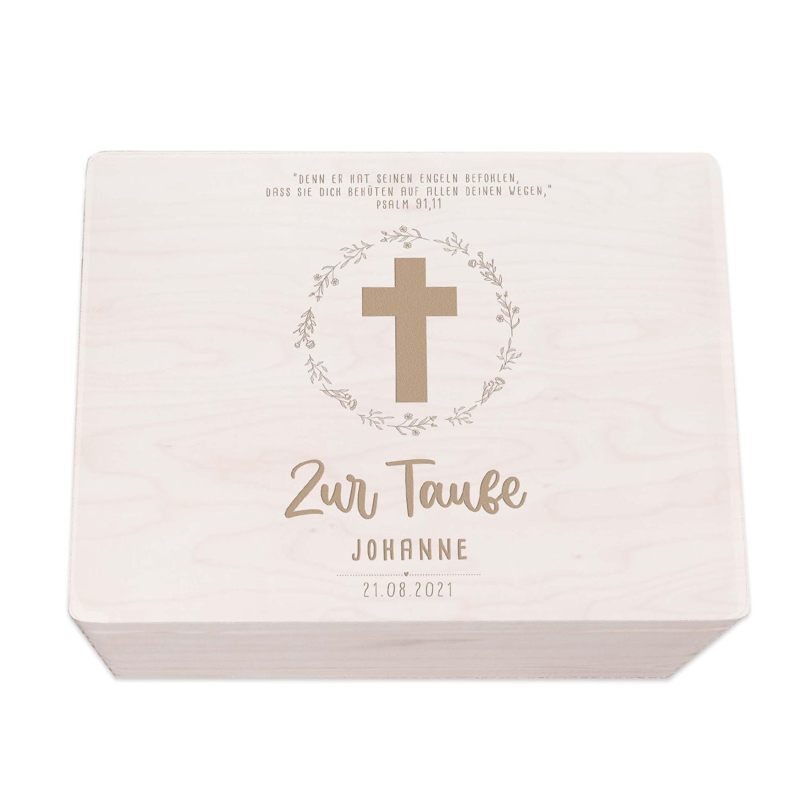 hellomini Taufgeschenke - Personalisierte Erinnerungsbox Taufe aus Holz - Taufgeschenke für Mädchen - Taufgeschenke Jungen - Taufe Geschenk (Kreuz/Blumen Gravur, XL: 60x40x23cm)