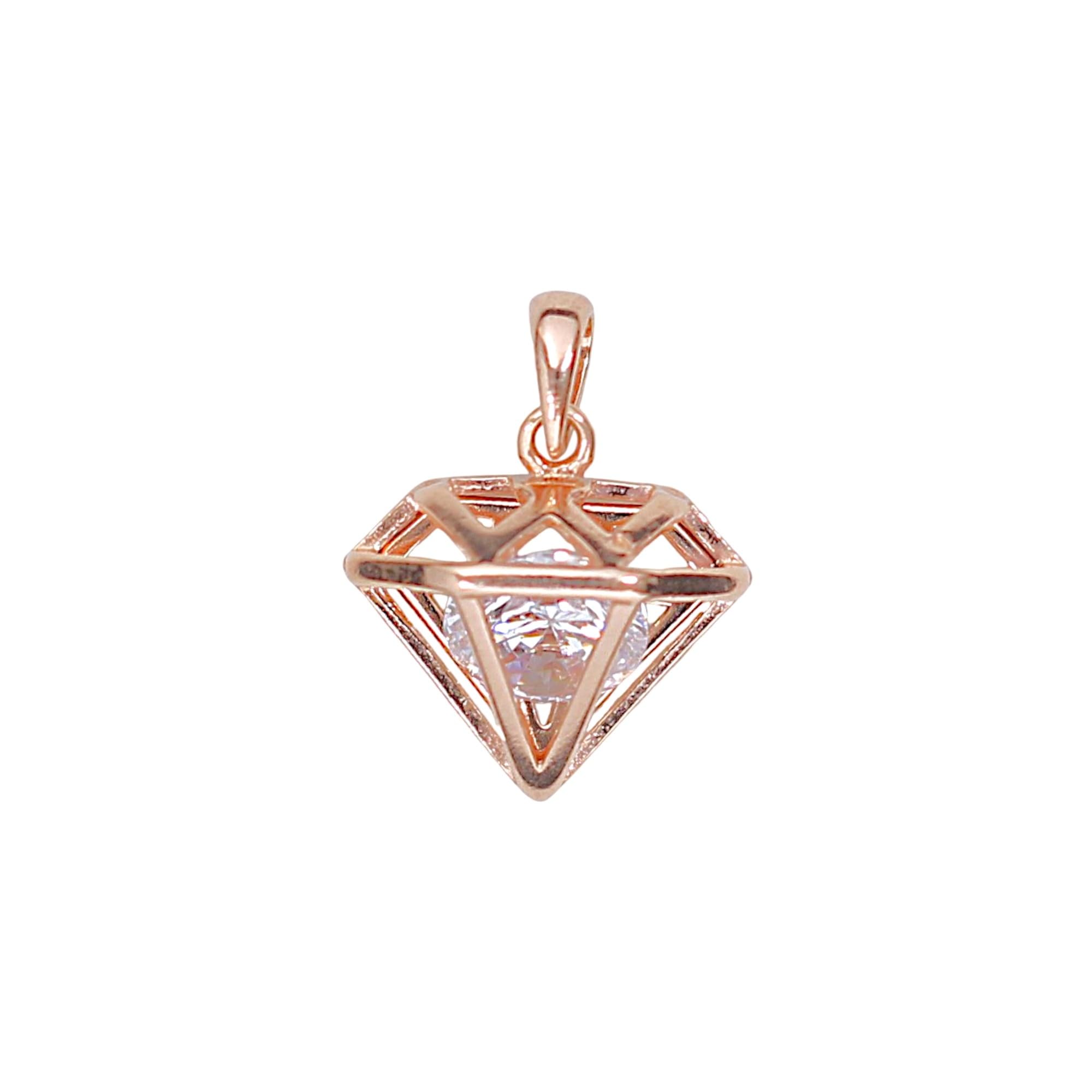 TARAASHRose Gold Inverted Triangular Dimond Shape Pendant with Central White CZ Gift for women and Girls