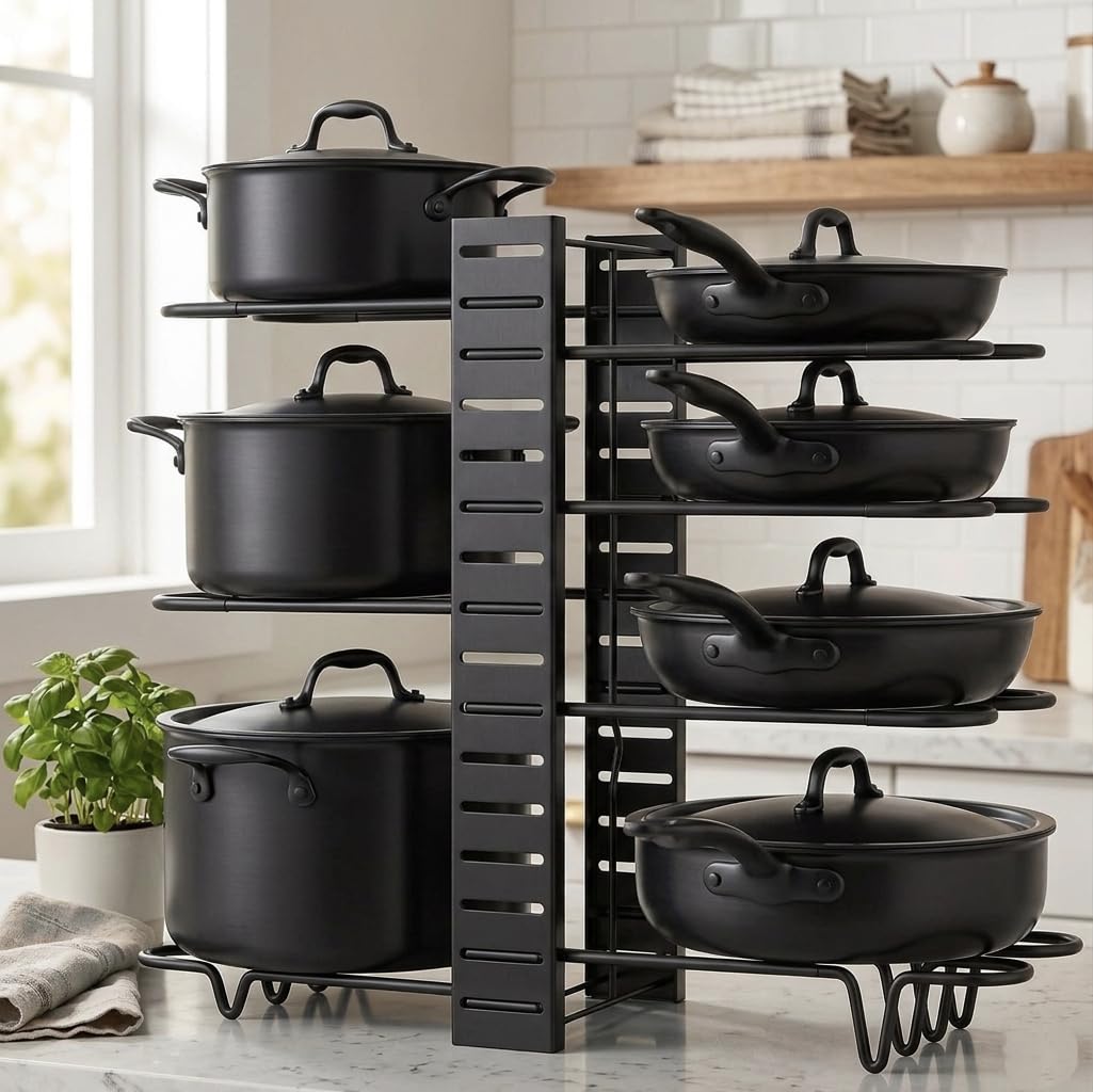 8 Tier Pot Organizers Rack with 3 DIY Methods, Adjustable Pan Organizer under Cabinet Kitchen Organization and Storage-image-10