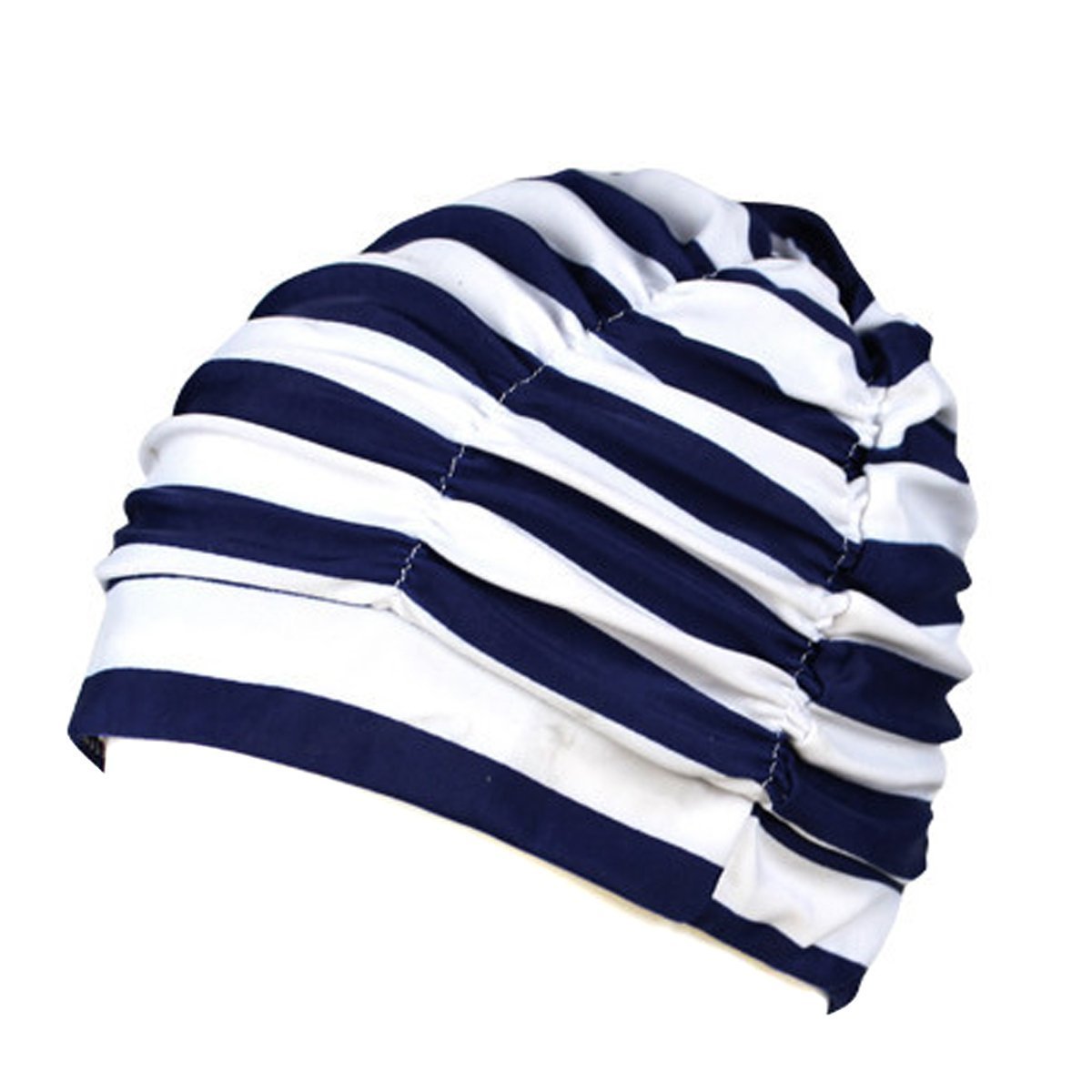 Butterme Womens Ladies Girls Soft Drape Elastic Nylon Pleated Swimming Cap Hat for Dreadlocks Long Hair Summer Pool Sea Fun (Blue Stripe 1)