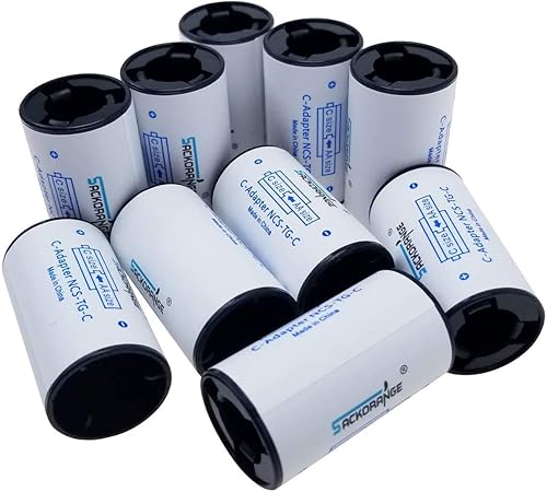 Sackorange - Juego de 10 fundas convertidoras espaciadoras de batería de tamaño AA a C, adaptador de batería de tamaño C para batería recargable