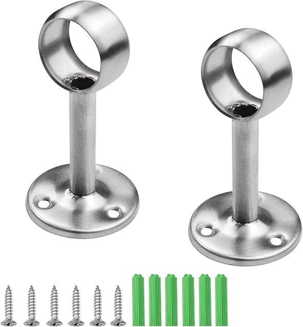 Baven 2 Pack Stainless Steel Closet Pole Sockets Heavy Duty Closet Rod 25mm Round Shaped Flange Socket with Screws for Ceiling Wardrobe Bracket Shower Curtain Rod Easy Installation or Quick Removal
