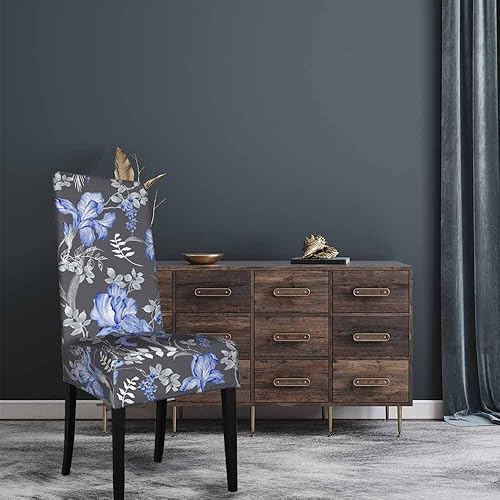 Miniatura 2 de Numland 1 paquete de fundas para sillas de comedor con diseño floral, elegante, romántico, hermoso diseño, corto, elástico, poliéster, extraíble,