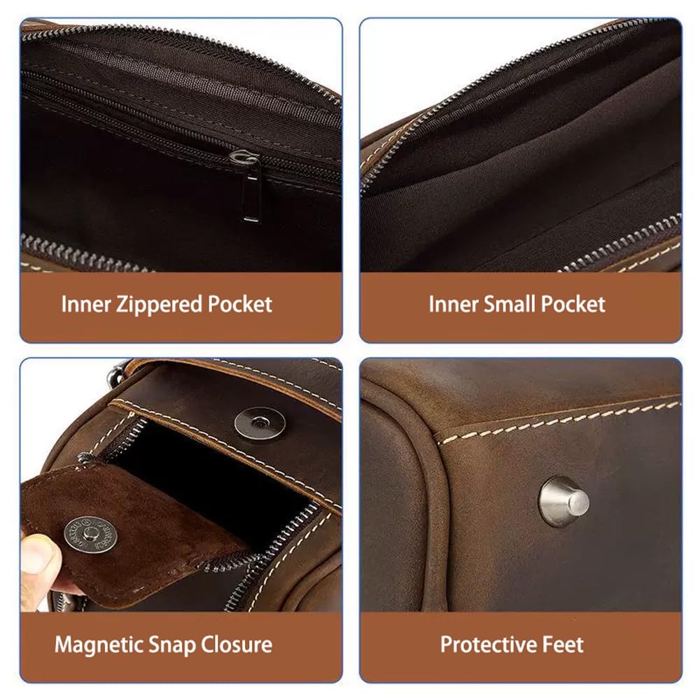 Kulturbeutel aus Leder for Herren – Reise-Dopp-Set und Hygiene-Organizer, perfekte Kultur-Reisetasche for Herren(Brown)