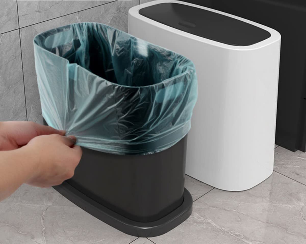 Pattumiera rettangolare in plastica per bagno, colore bianco, 12 l
