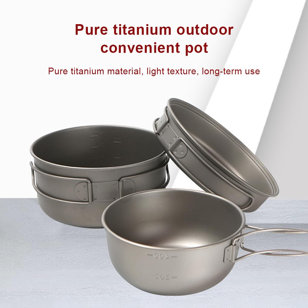 Tragbares Kochgeschirr, Topf, Schüssel, leichtes Geschirr, Utensilien, reines Titan, Wandern, Picknick, Reisen, Trekking, Grillen, Sport, Topf, 1000 ml