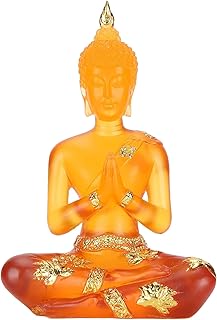 Tomotato Buddha Statue Resin Transparent Sitting Buddha Statue Antique Praying Buddha Figurine Sculpture for Home Office Tabletop Yard Decoration