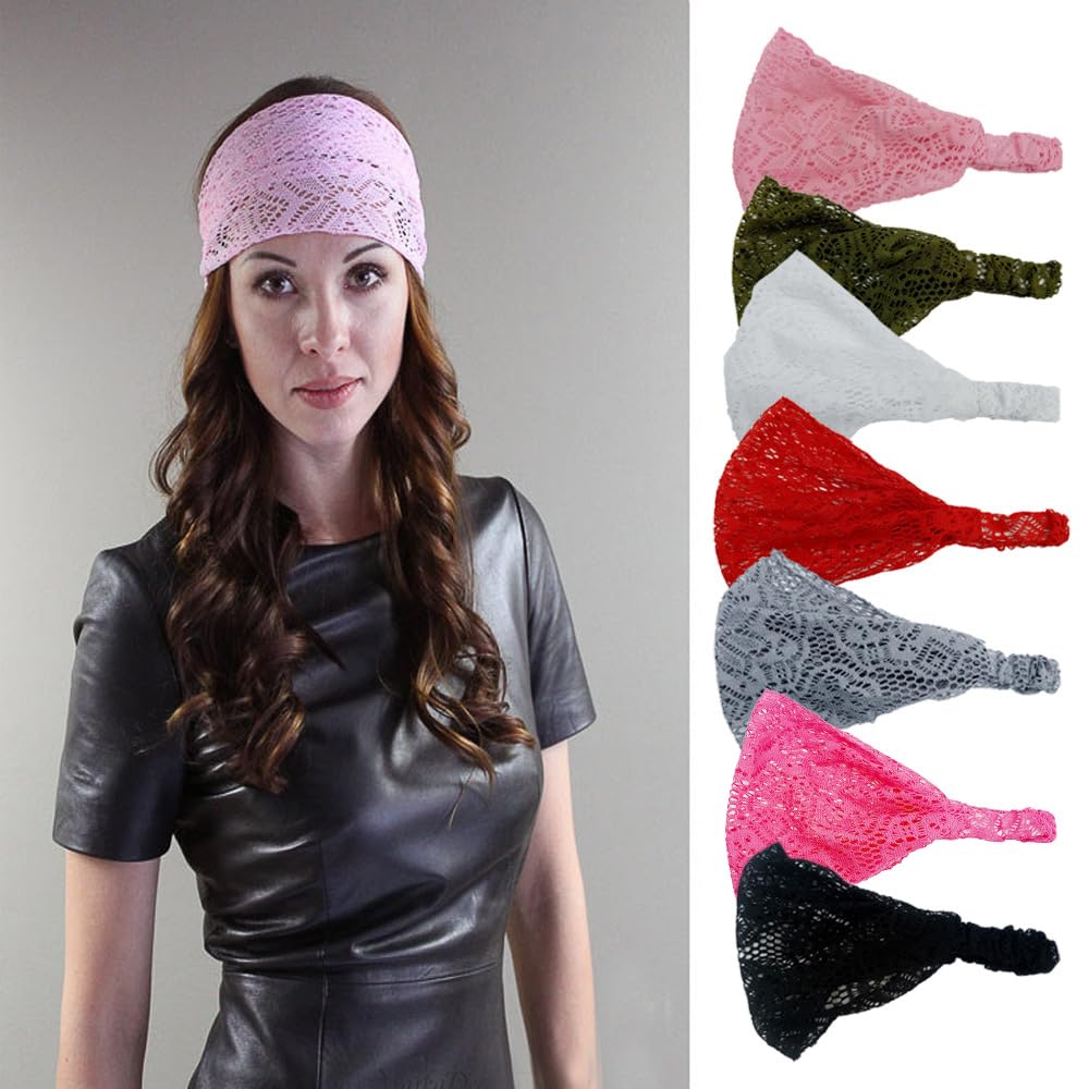 Fascia Per Capelli In Pizzo Floreale Donna – Larga 18 Cm – Elastica E Morbida (Nero, Taglia Unica) - 2