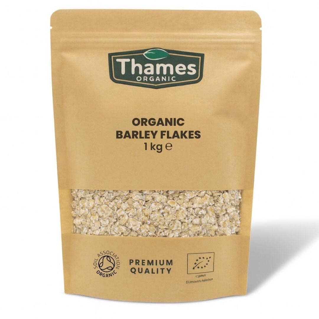 Organic Barley Flakes-Certified Organic, Non-GMO, Vegan, No Additives, No Preservatives, Resealable Bag by Thames Organic 1kg