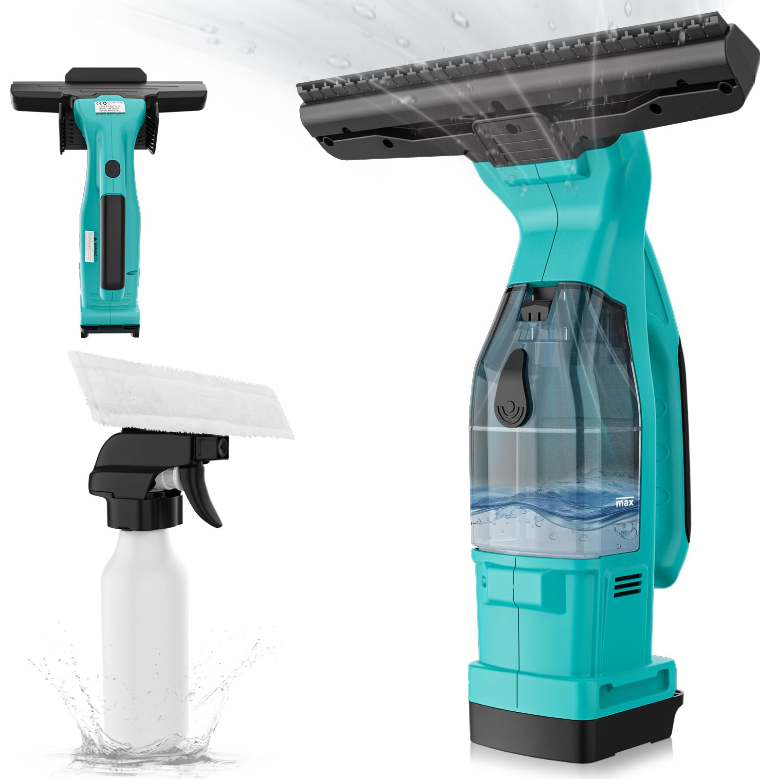 Nettoyeur de fenêtre sans fil compatible avec Makita 18 V, nettoyeur de vitres avec réservoir d'eau amovible, vaporisateur, nettoyage sans traces de surfaces lisses, fenêtres, miroirs, parois de