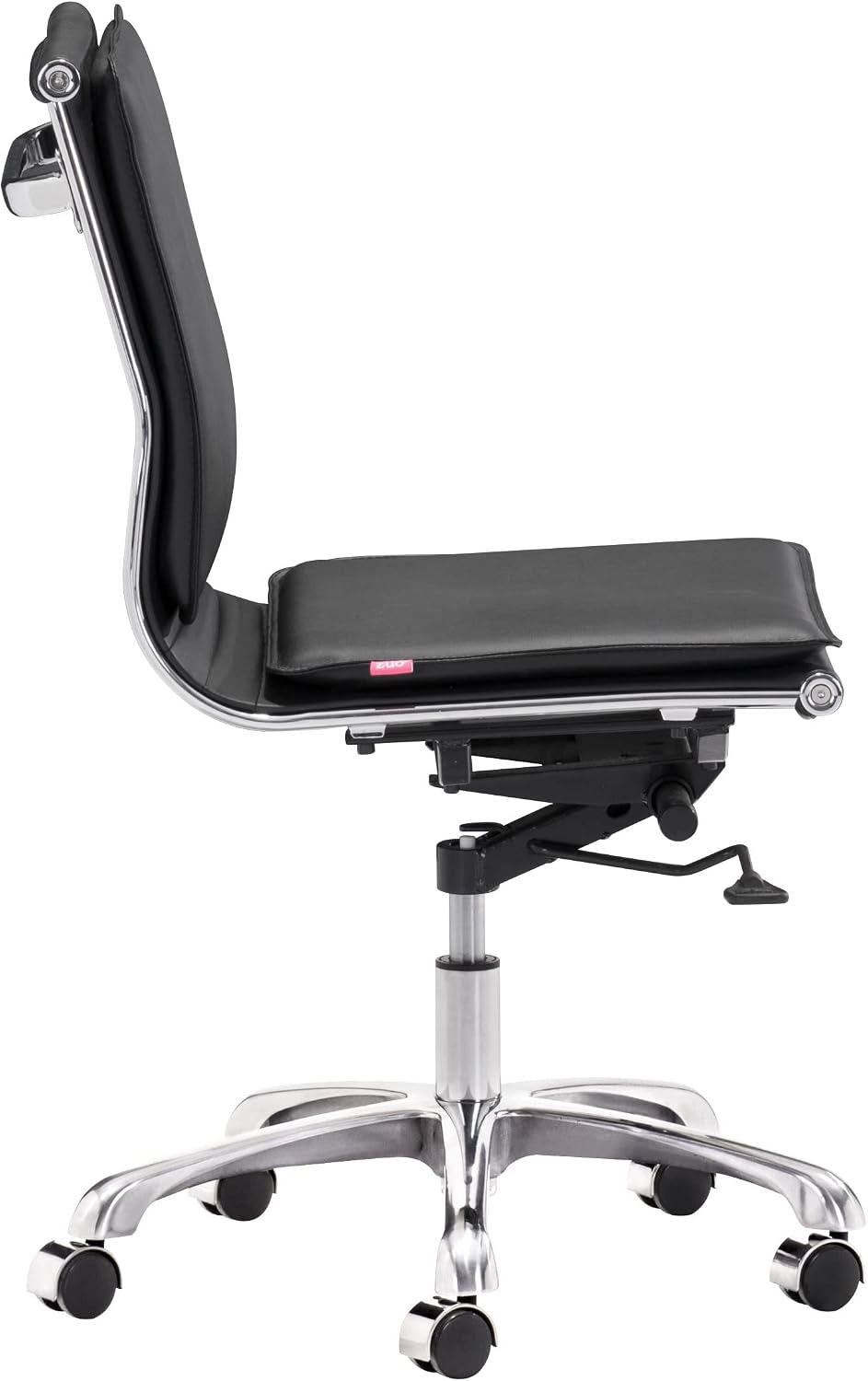 Zuo Lider Plus Armless Office Chair Black, Black Office Chair, Modern Style, Faux Leather, Plush and Durable Faux Leather Fabric, Steel, Indoor Office, 23.2" W x 23.2" D x 36.6~40.2" H, Non-Stackable