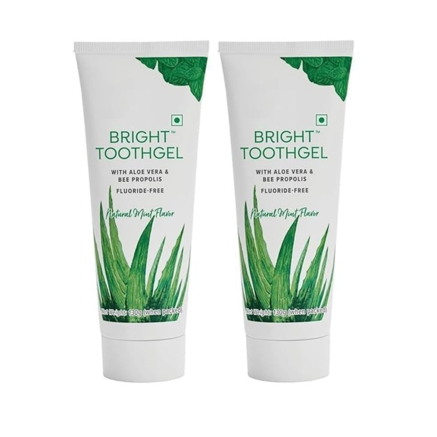 bright toothgel 130 g | aloe vera & bee propolis mouthcare formula | invigorating mint taste | fluoride-free everyday dental cleaning | pack of 2