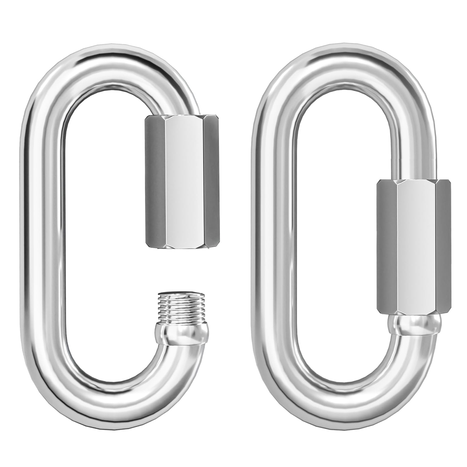 KINLINK 2PCS M10 3/8 Quick Link Chain Connector, 304 Stainless Steel Screw Carabiner, Large Locking Carabiner Clips Heavy Duty Chain Hooks for