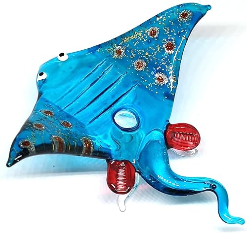 Miniatura 2 de ZOOCRAFT Figura de cristal de mantarraya azul soplado a mano, adorno coleccionable para acuario en miniatura, decoración costera, 3.0 x 3.1 x 1.3