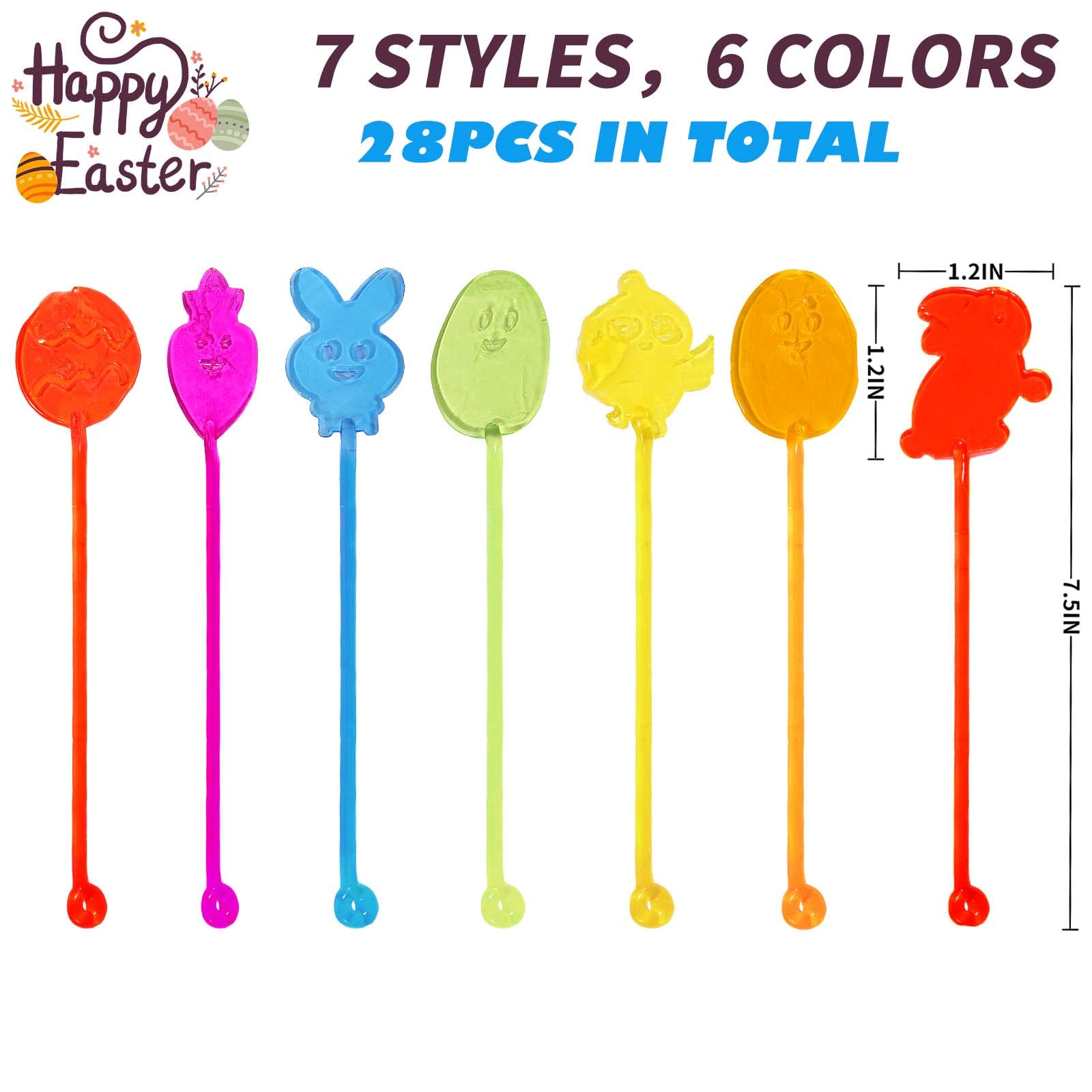 28 Pack Easter Sticky Hands Toys, Bunny Chick Egg Carrot Styles Stretchy Toys Easter Basket Stuffers, Pinata Fillers, Party Favors Gifts for Kids Boys Girls