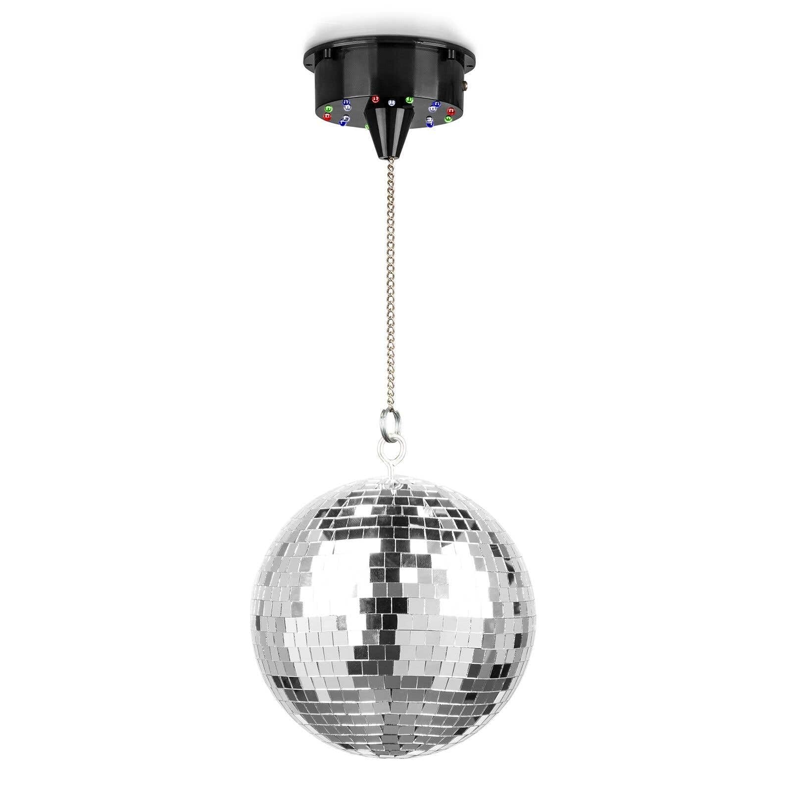 Fuzzix MB20ML 20cm Mirror Ball with Battery Powered LED Motor, Motorised Rotating Disco Glitter Ball, Colour LED Lights & Hanging Hook for Weddings, Parties & Events