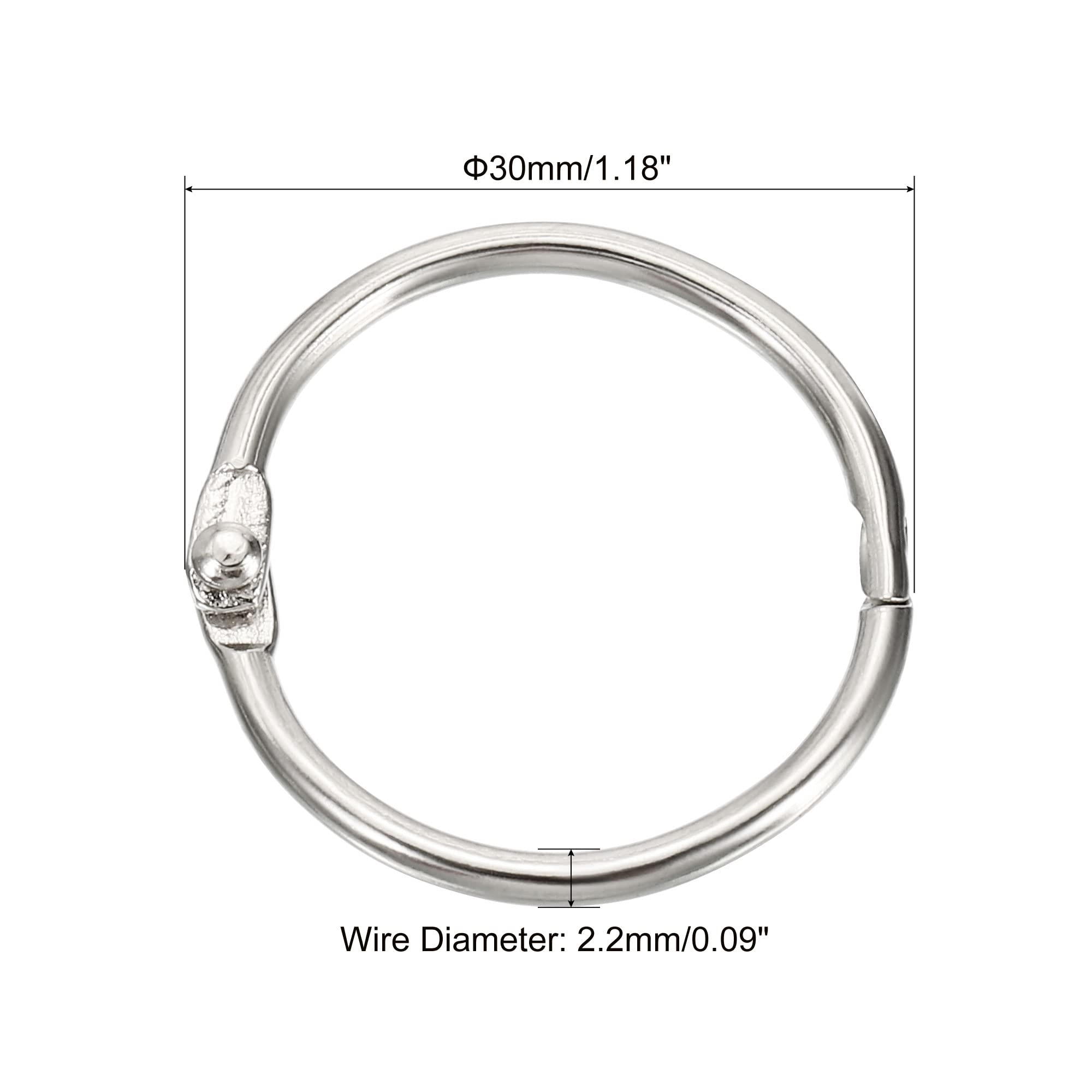 PATIKIL 1.18" Dia Binder Rings, 20 Pack Detachable Metal Book Loose Leaf Rings for Index Cards Scrapbooks Word Cards Silver Tone - Image 2