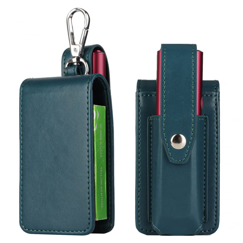 Goodern Compatible for Full Protective Case Cover Anti-Shock Frosted Carry Case Storage Wallet Holder Cover Leather Case Cover with Hook for for IQOS ILUMA ONE/IQOS 3.0 Multi-Dark Green