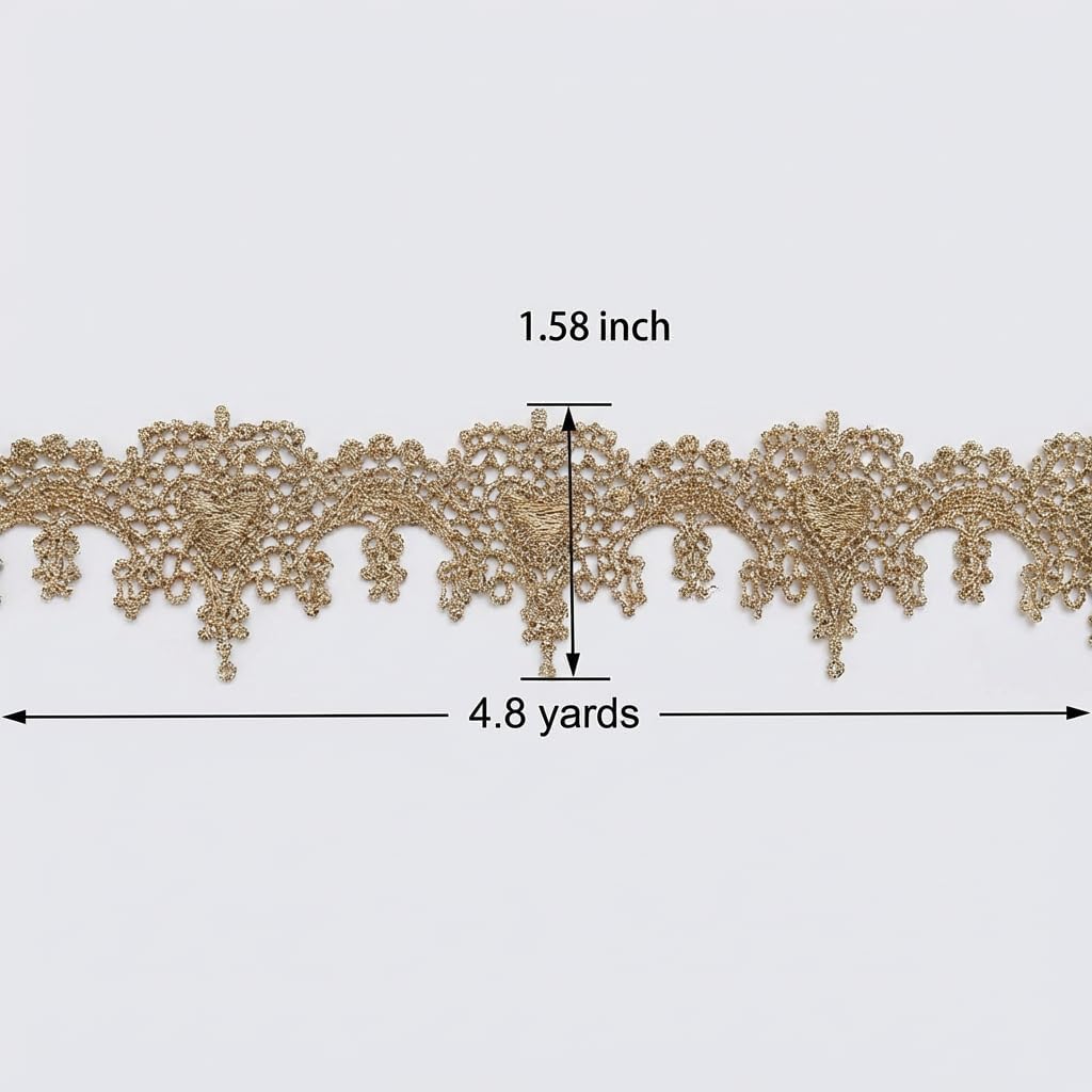 IDONGCAI Premium Gold Metallic Lace Trim – Vintage Venice & Alençon Embroidery Edging for Bridal, Couture Dresses, Costumes, DIY Crafts & Elegant Home Décor – Luxury Sewing Accent(1.5 inch,4.8 Yards)