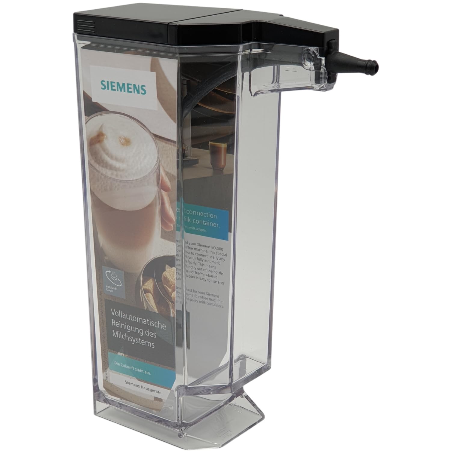 Milchbehälter komplett Milchcontainer 11032160 kompatibel mit Siemens EQ.500 Integral/Classic, mit Deckel & Schlauch, passend für TQ503D01 TQ505D09 TQ507D02 TQ507D03, klar/schwarz