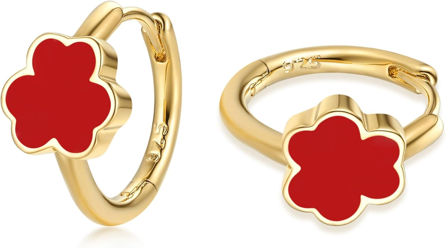 Gold Huggie Hoop Earrings for Women, 925 Sterling Silver Clover Earrings Gifts for Girls