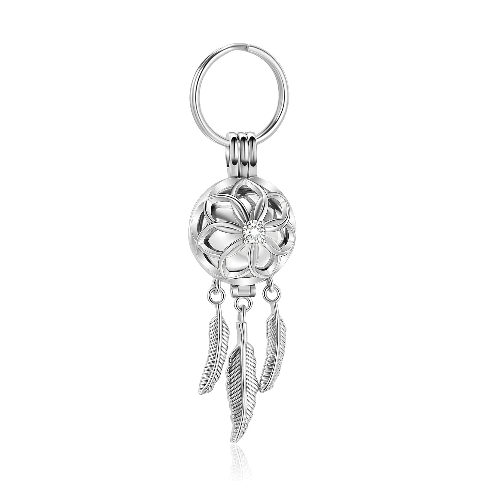 Llavero de urna de atrapasueños para cenizas de acero inoxidable, colgante de joyería de cremación